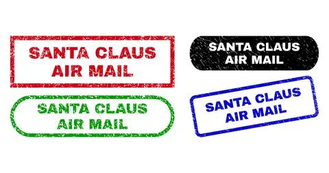 SANTA CLAUS AIR MAIL Rectangle Watermarks Using Unclean Surface Stock Illustration