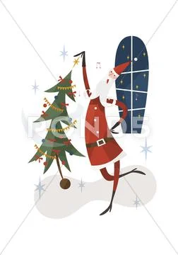 Santa Claus and Christmas tree Stock Illustrationen