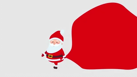 Santa Claus appears on a transparent background with a large red bag. Animation Stock Footage 320097811