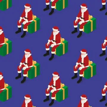 Santa Claus, background with seamless pattern, repeating vector illustration. 스톡 일러스트