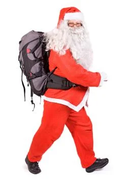 Santa claus with backpack Stock Photos