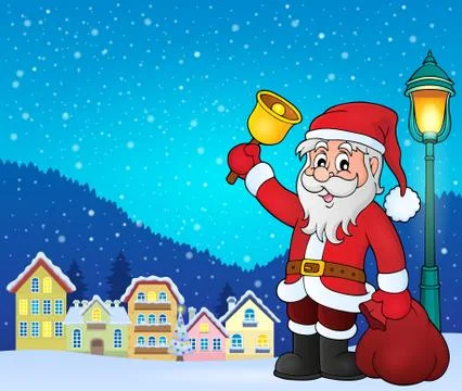 Santa Claus with bell theme image - eps10 vector illustration. Stock Illustration