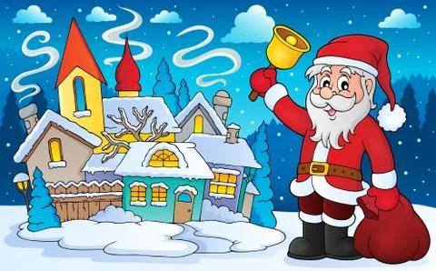 Santa Claus with bell theme image - eps10 vector illustration. Stock Illustration