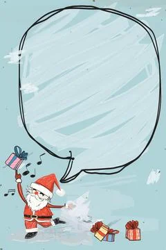 Santa Claus with blank speech bubble hand drawn childish style on blue back.. Stock Illustration