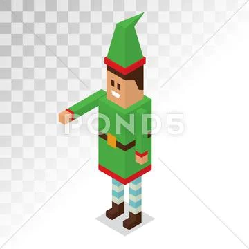 Santa Claus boy helper cartoon elf vector 3d isometric pixel art illustration Stock Illustration