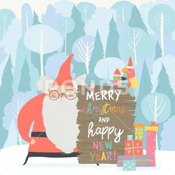 Santa Claus celebrating Christmas in winter forest Stock Illustration