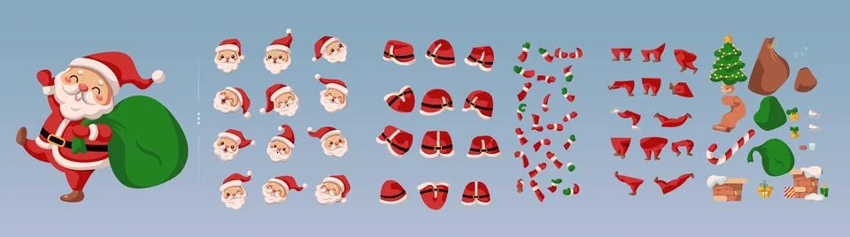 Santa Claus character constructor vector illustration set Stock Illustration