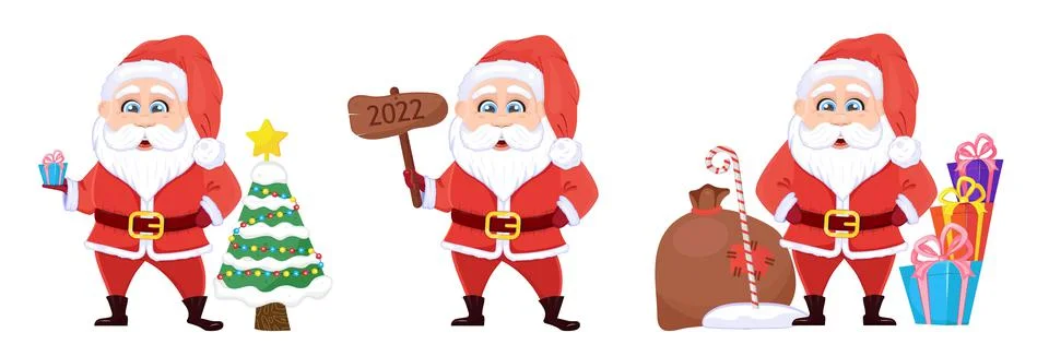 Santa Claus charcter vector set. Christmas and New Year illustration. Funny c Illustrazione stock