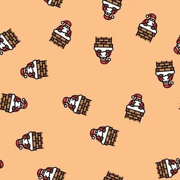 Santa claus in a chimney vector seamless pattern Stock Illustration