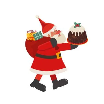 Santa Claus with Christmas Pudding vector icon Stock Illustration