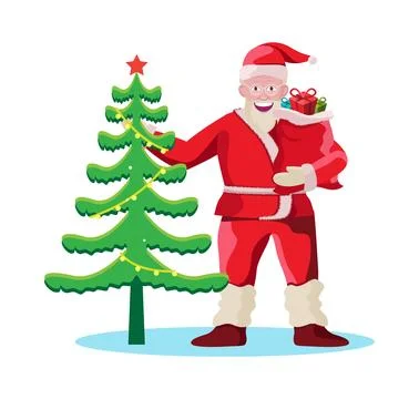 Santa claus with christmas tree vector Stock Illustration