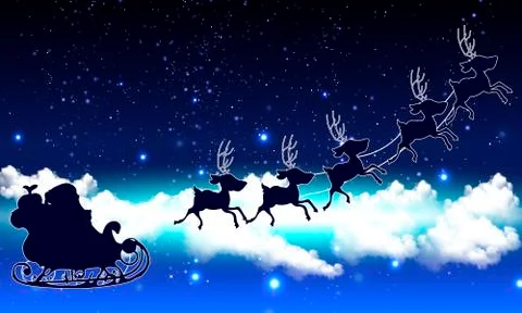 Santa Claus in the cloudy sky Stock Illustration