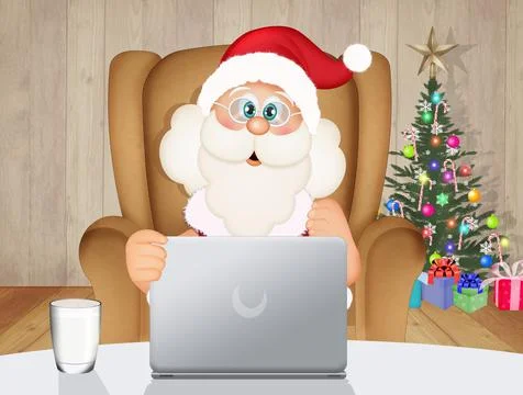 Santa Claus with computer Stock Illustration