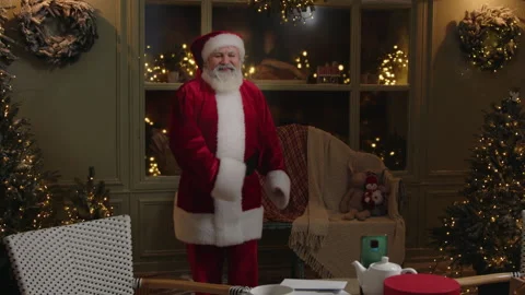 Santa Claus Is Dancing On Camera Stock Footage 220152823