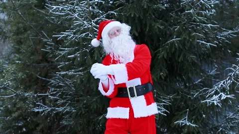 Santa Claus is dancing at the Christmas tree Stock Footage 166945889