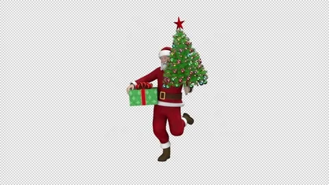 Santa Claus dancing with gift box and Christmas tree, looped with alpha channel. Stock Footage 223464332