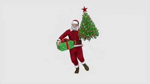 Santa Claus dancing with gift box and Christmas tree, looped with alpha channel. Stock Footage 223465017