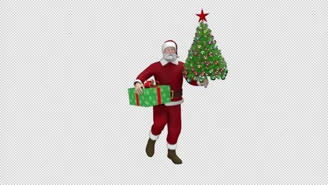 Santa Claus dancing with gift box and Christmas tree, looped with alpha channel. Stock Footage 223465191
