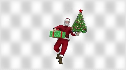Santa Claus dancing with gift box and Christmas tree, looped with alpha channel. Stock Footage 223465719