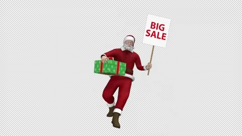 Santa Claus dancing with gift box and sale poster - looped with alpha channel. Stock Footage 224613271