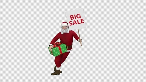 Santa Claus dancing with gift box and sale poster - looped with alpha channel. Stock Footage 224613678
