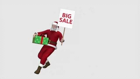 Santa Claus dancing with gift box and sale poster - looped with alpha channel. Stock Footage 224613807