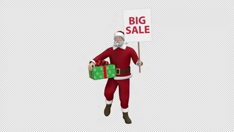 Santa Claus dancing with gift box and sale poster - looped with alpha channel. Stock Footage 224613885