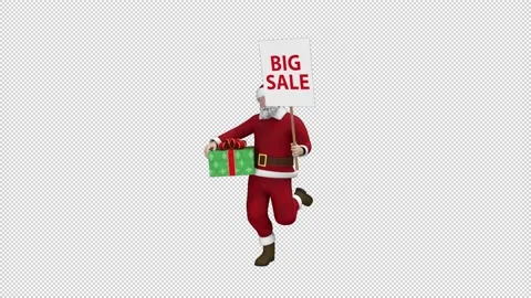 Santa Claus dancing with gift box and sale poster - looped with alpha channel. Stock Footage 224613935