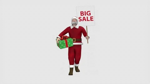 Santa Claus dancing with gift box and sale poster - looped with alpha channel. Stock Footage 224614039