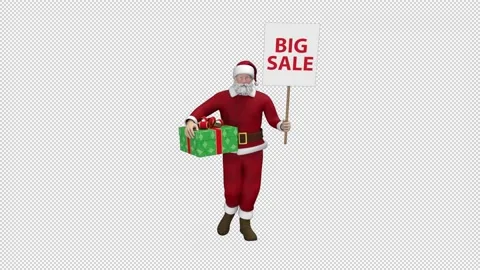 Santa Claus dancing with gift box and sale poster - looped with alpha channel. Stock Footage 224614093
