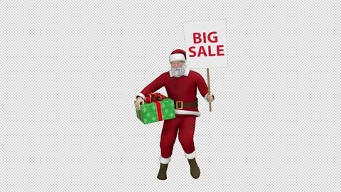 Santa Claus dancing with gift box and sale poster - looped with alpha channel. Stock Footage 224614160