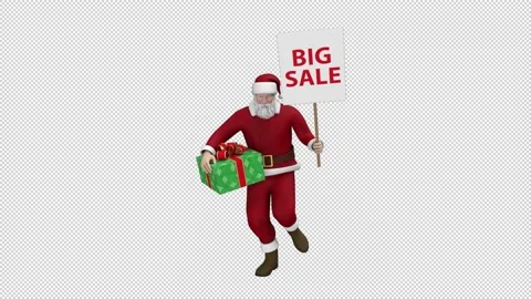 Santa Claus dancing with gift box and sale poster - looped with alpha channel. Stock Footage 224614240