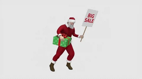 Santa Claus dancing with gift box and sale poster - looped with alpha channel. Stock Footage 224614338