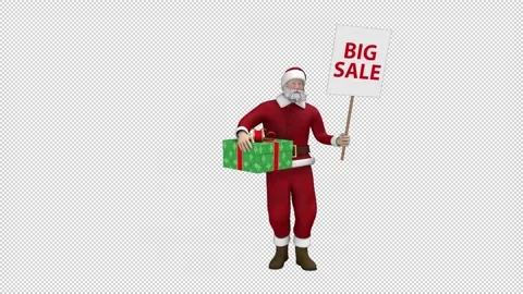 Santa Claus dancing with gift box and sale poster - looped with alpha channel. Stock Footage 224614410