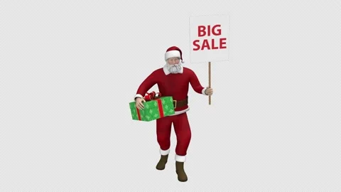 Santa Claus dancing with gift box and sale poster - looped with alpha channel. Stock Footage 225011739