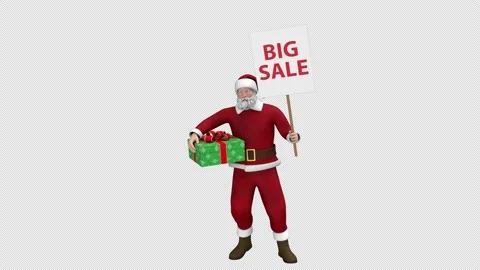 Santa Claus dancing with gift box and sale poster - looped with alpha channel. Stock Footage 225012376