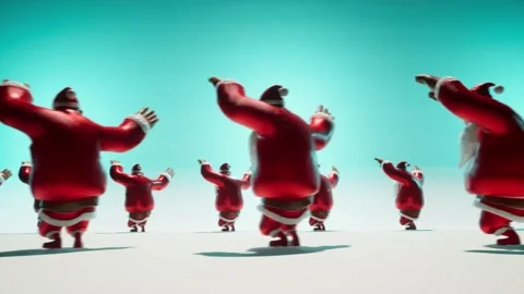Santa Claus dancing in rows behind each other create a Christmas atmosphere in b Stock Footage 219060829
