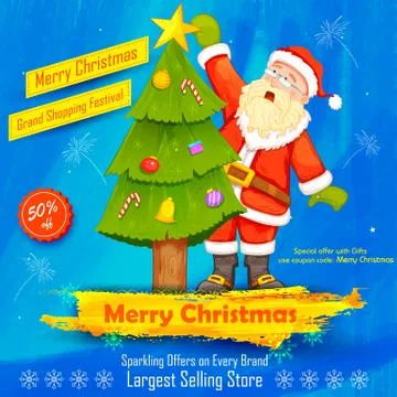 Santa Claus decorating Christmas tree Stock Illustration