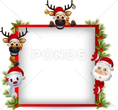 Santa claus ,deer and snowman with blank sign Stock Illustration