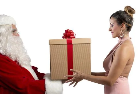 Santa claus delivers the gift Stock Photos