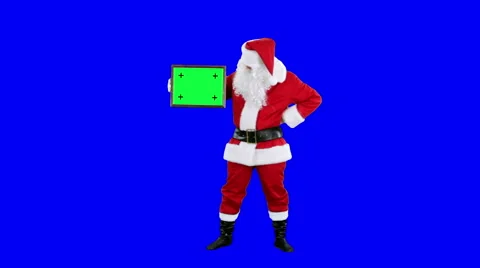 Santa Claus demonstrates frame for tracking chroma key (blue screen) Stock Footage 54928525