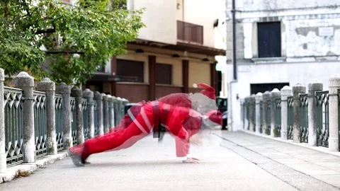 Santa claus doing push-ups and vertyical Stock Footage 118249866