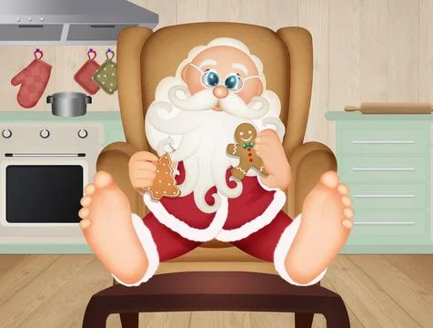 Santa Claus eats the cookies Stock Illustration
