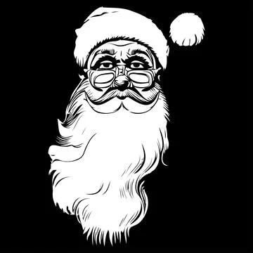 Santa claus face vector hand drawn vector black and white clip art Stock Illustration