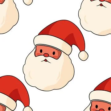 Santa Claus faces seamless pattern on white background. Stock Illustration
