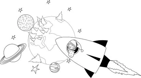 Santa Claus flies on a rocket Stock Illustration