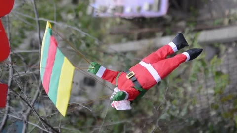 Santa Claus is flying on a parachute Stock Footage 81822331