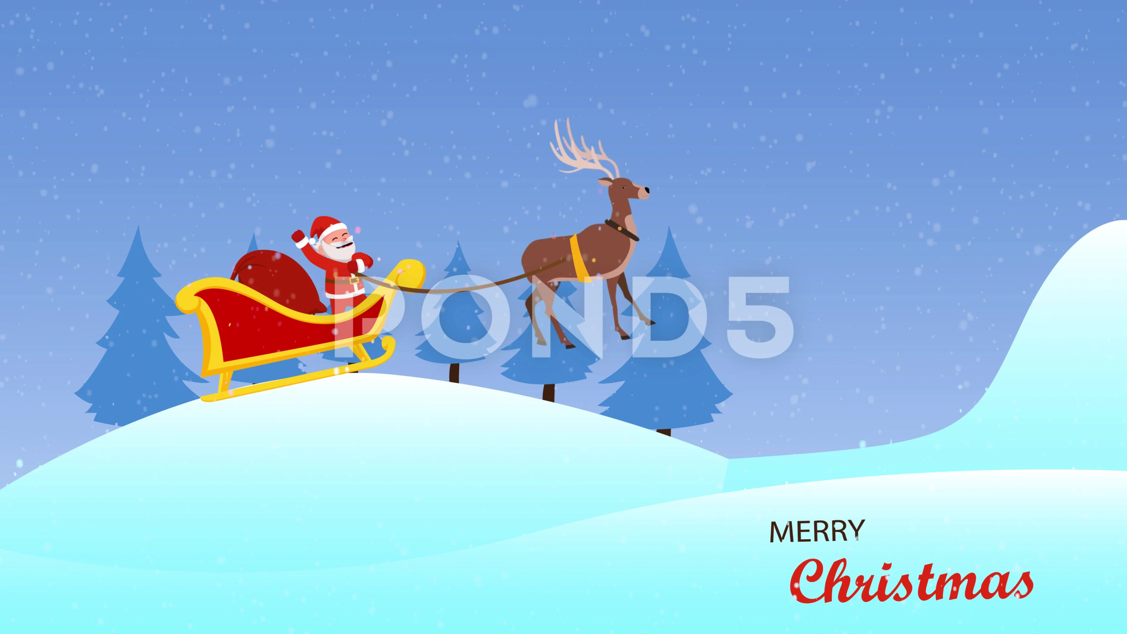 Santa claus flying on reindeer sleigh at... | Stock Video | Pond5