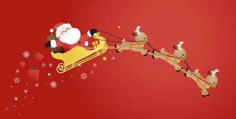 Santa Claus flying on sleigh pulled by reindeers Stock Illustration