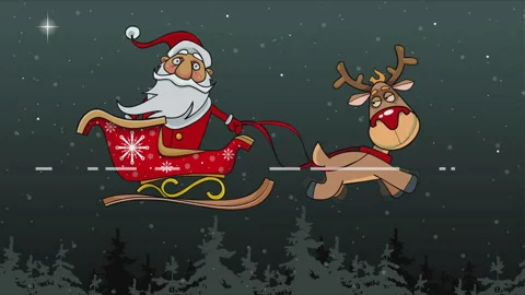Santa Claus is flying while sitting in a sleigh Stock Footage 118449752